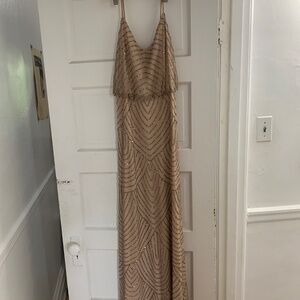 Adrianne Papell Champagne Pink Beaded Gown Size 2
